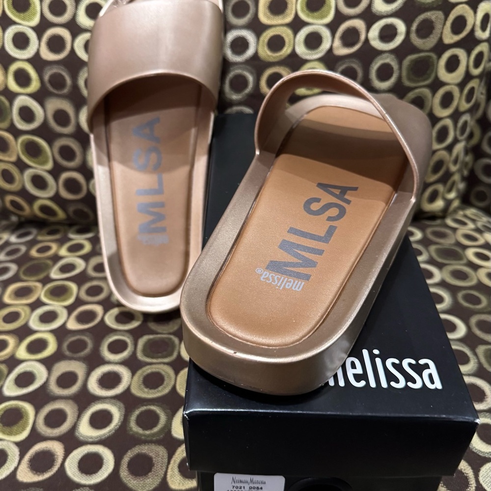 NWT Melissa Shimmering Gold Slides - Picture 2 of 7